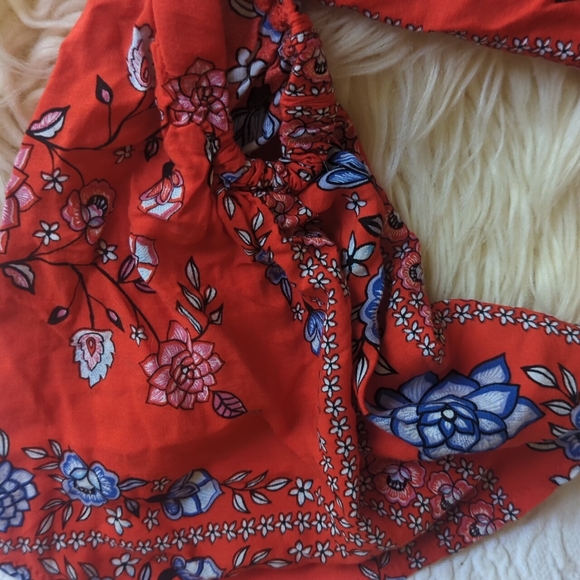 JAASE Off Shoulder Orange Floral Flowing Top Small - Picture 5 of 5